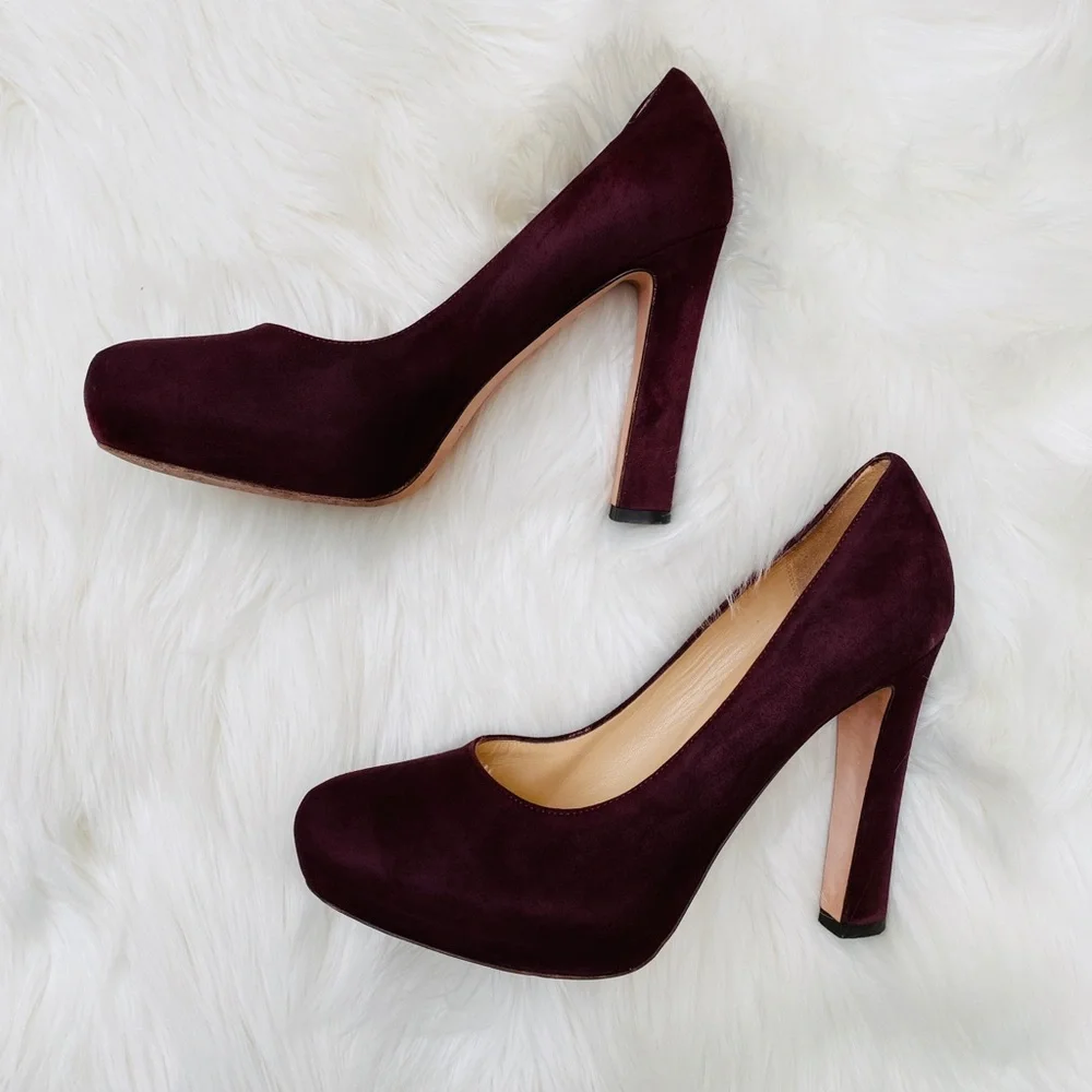 KATE SPADE Made in Italy Burgundy Suede Platform Pumps